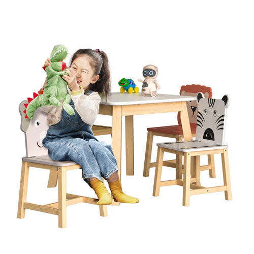 Wodden Kiddie Dining & Playing Table & Chair Set (White)