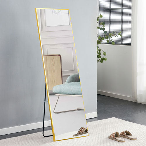 Wall Mounted Full-Length Body Mirror w/ Metal Frame (Golden)