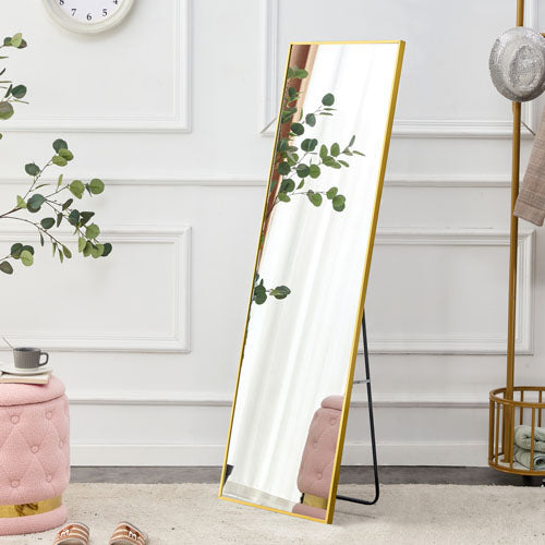 Wall Mounted Full-Length Body Mirror w/ Metal Frame (Golden)