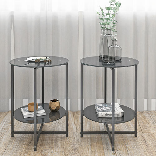 Modern Designed Glass Round Coffee & End Table (Black)