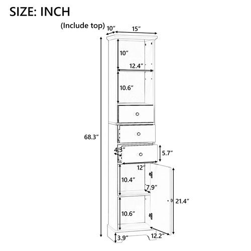 Tall Bathroom Cabinet w/ 3 Drawers & Adjustable Shelf (Grey)