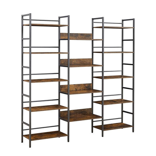 Triple Wide 5-Tier Industrial Bookshelf