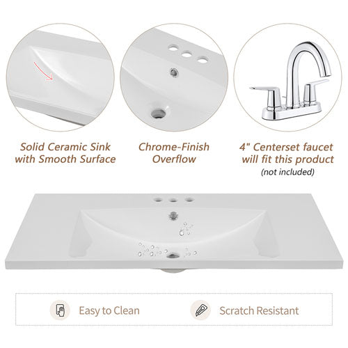 Ceramic Single Bathroom Vanity Top with 3-Faucet Holes