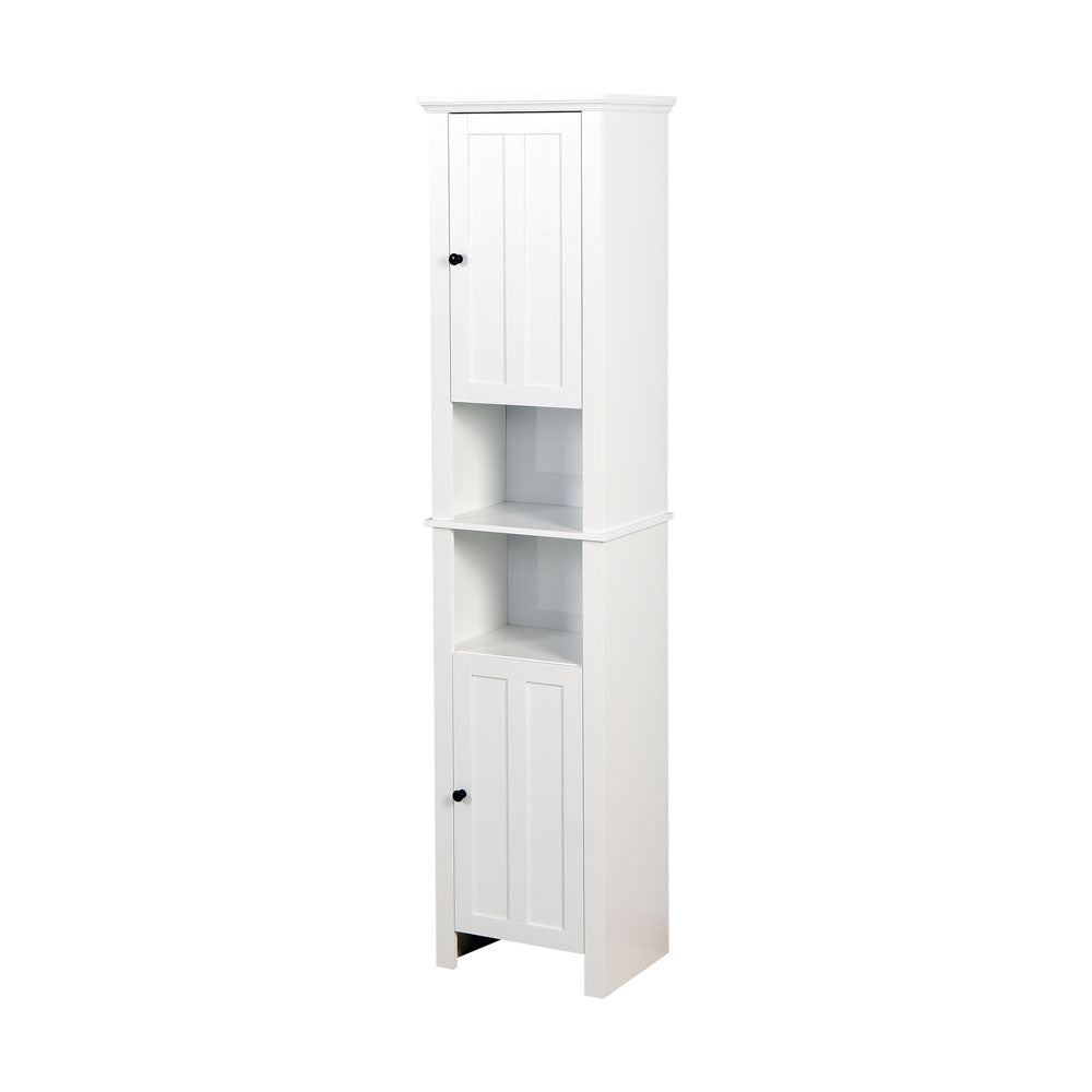 6 Shelves Slim Bathroom Floor Storage with 2 Doors (White)