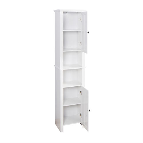 6 Shelves Slim Bathroom Floor Storage with 2 Doors (White)