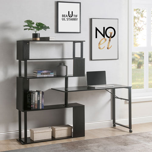 5-Tier L-Shaped Rotating Desk with Lockable Casters