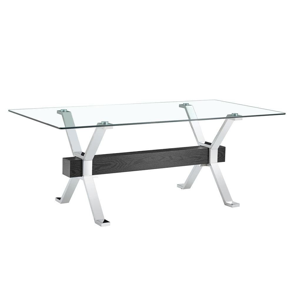 Modern Chrome Plated Glass Table w/ Black Support Crossbar