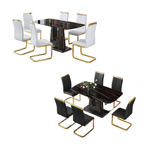 6-Seater Marble Table & Gold Plated Chair Set