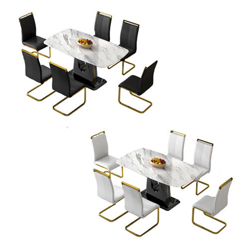 6-Seater Marble Table & Gold Plated Chair Set