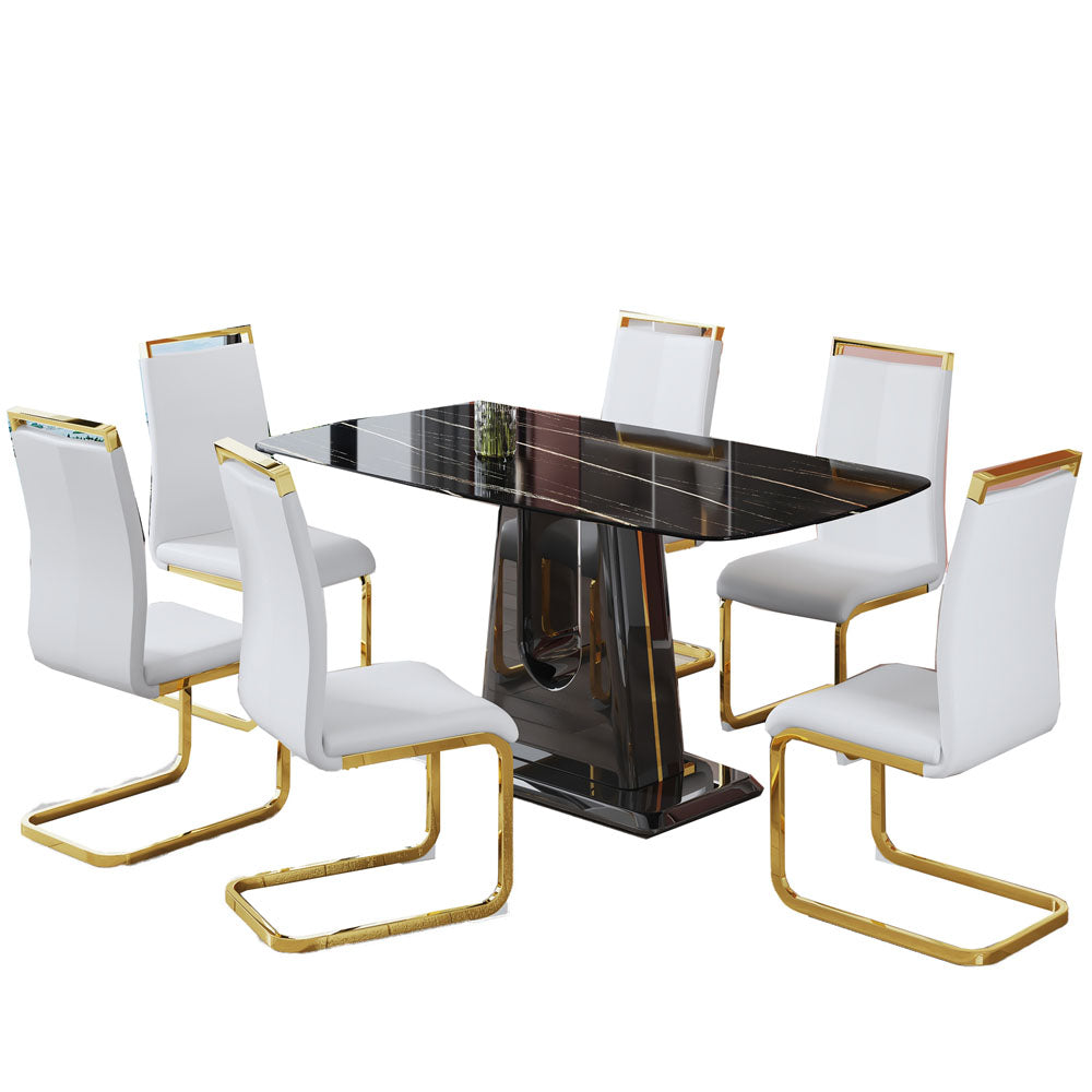 6-Seater Marble Table & Gold Plated Chair Set