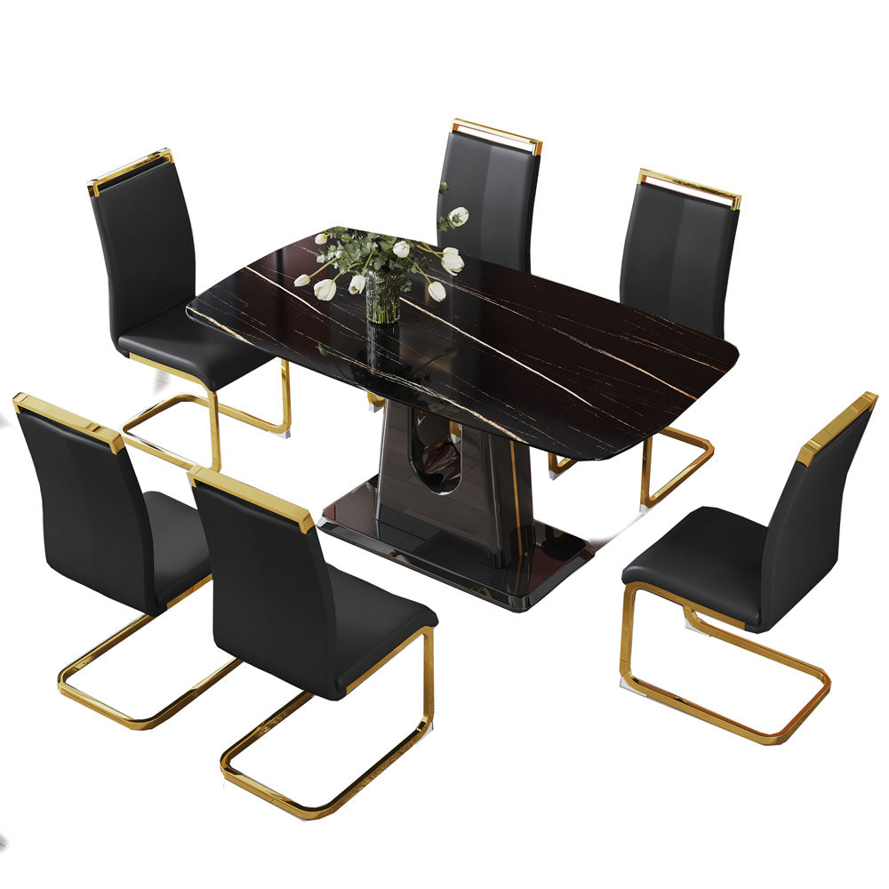 6-Seater Marble Table & Gold Plated Chair Set