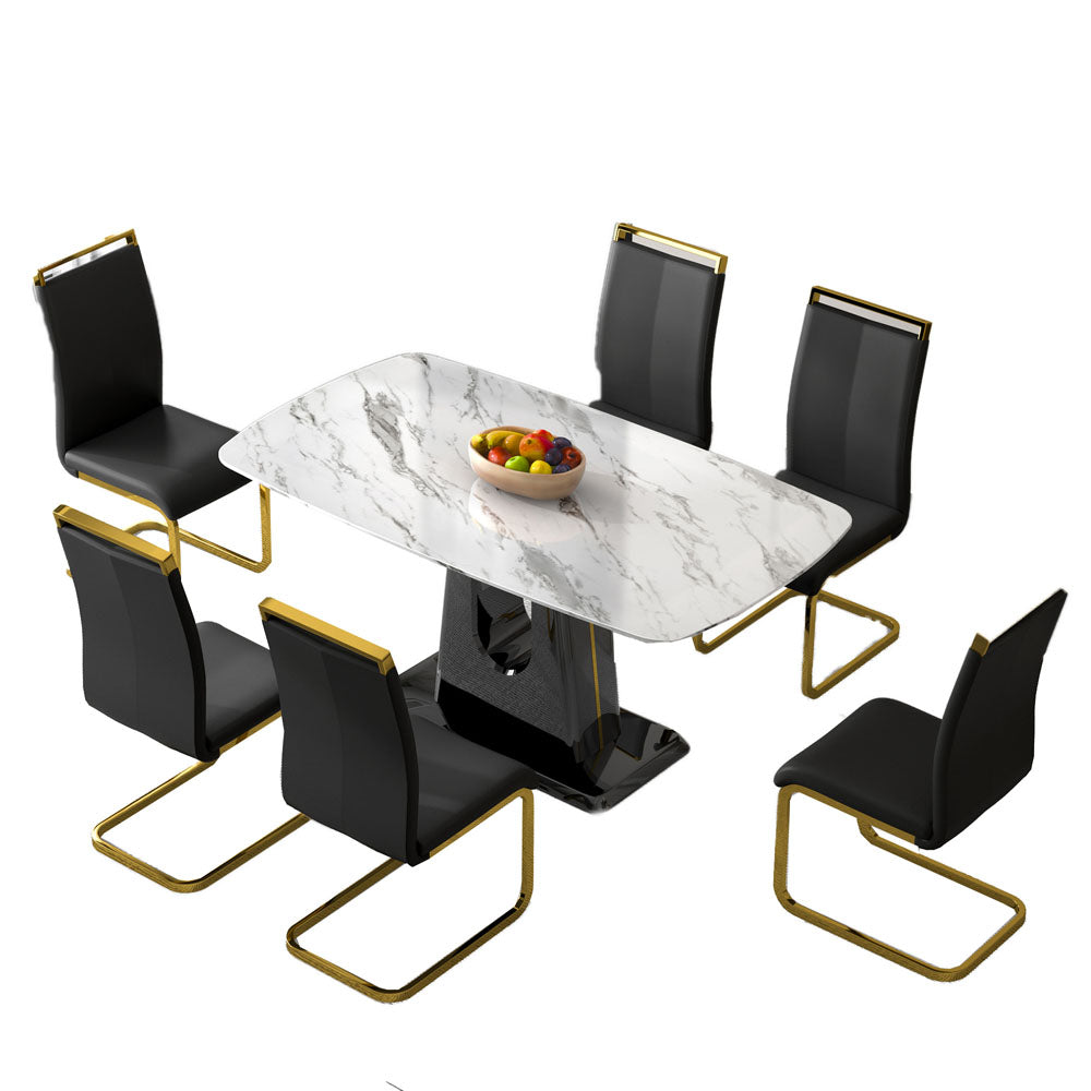 6-Seater Marble Table & Gold Plated Chair Set