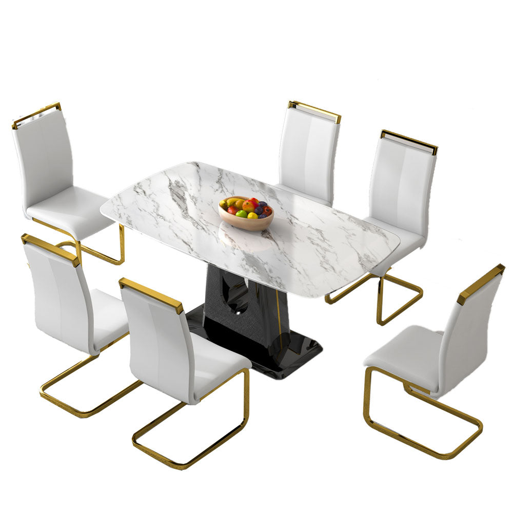 6-Seater Marble Table & Gold Plated Chair Set