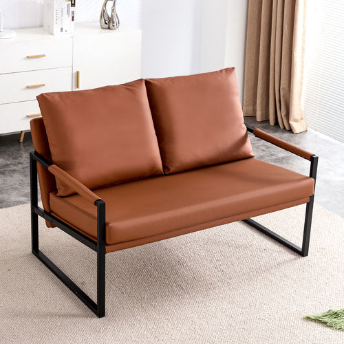 2 Seater PU Leather Sofa Set with Metal Frame (Brown)