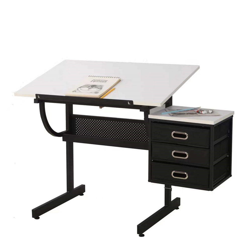 Adjustable Drafting Table with Stool & 3 Drawers (White)