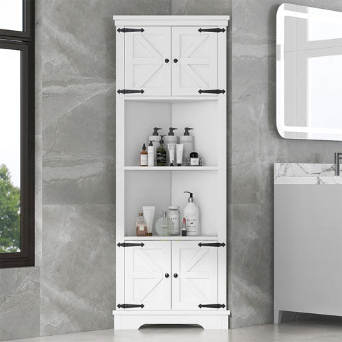 Tall Corner Bathroom Cabinet (White)