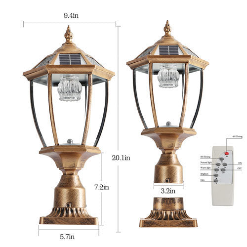 Retro Gold Dimmable Solar-Powered Column Headlights