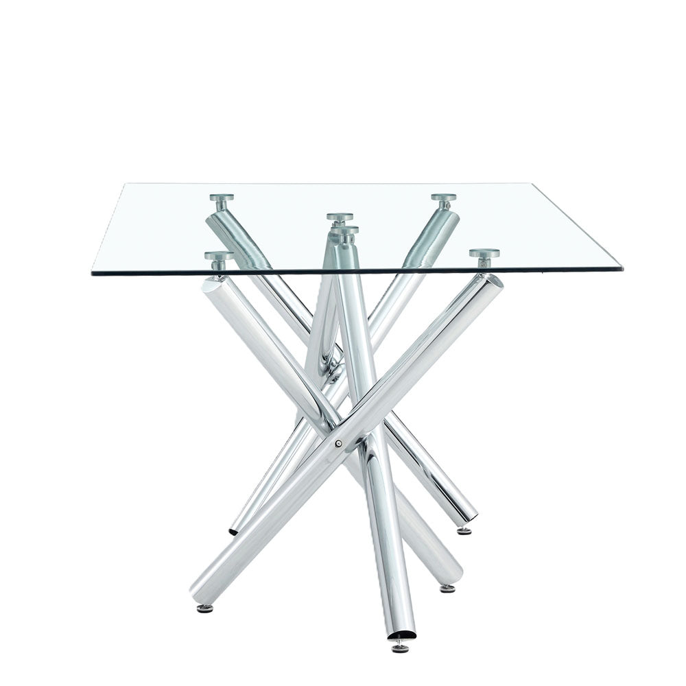 6-8 Seater Dining Table with Glass Top & Silver Metal Legs