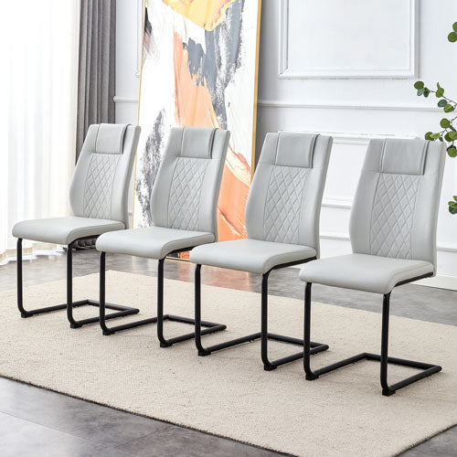 Leather High Back Dining Chairs w/ Metal Base 4pc (Gry/Blck)