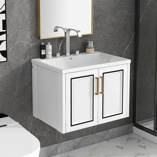 Wall-Mounted Bathroom Vanity with Ceramic Basin 24" (White)