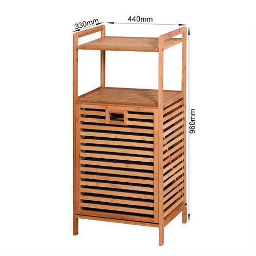 Natural Bamboo Laundry Storage Basket with 2 Tier Shelf