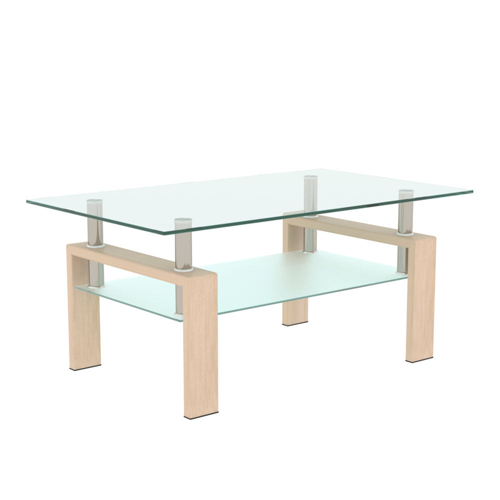 Double Layer Glass Coffee Table w/ Metal Legs