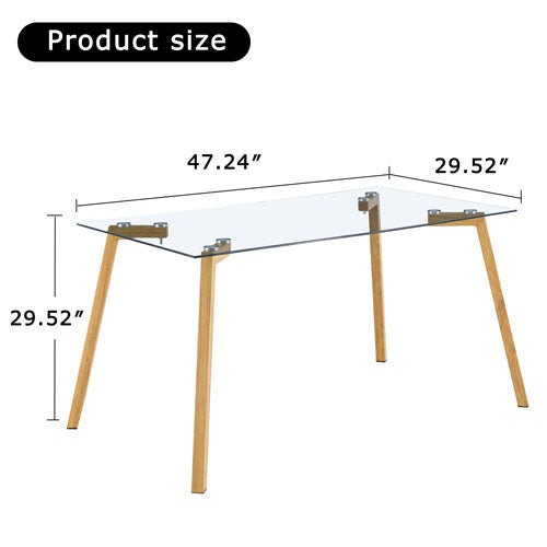 Minimalist Rectangular Glass Dining Table with Metal Legs