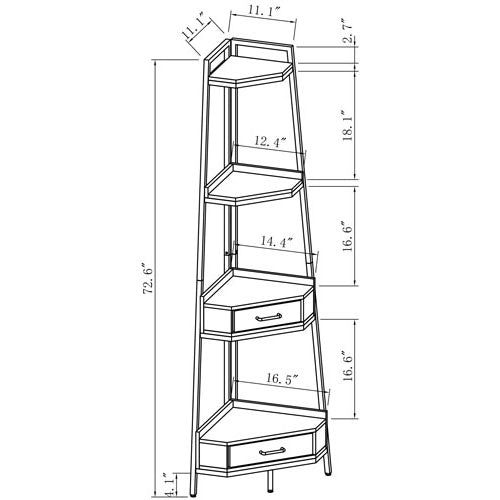 72.64'' 4-Tier Corner Shelf Bookcase w/ Two Drawers (Black)