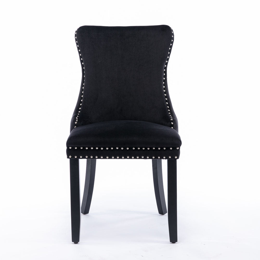 Wing Back Tufted Velvet Chair with Wooden Legs 2pcs