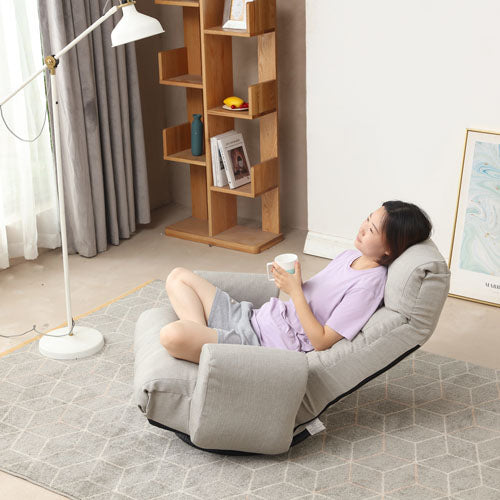 Floor Chair with Adjustable Headrest & Side Pockets (Grey)