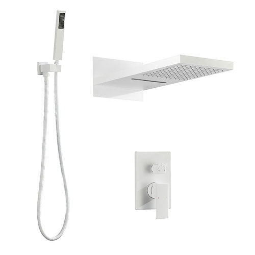 Shower System w/ Waterfall Rainfall Shower Head (White)