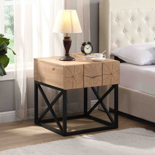 21.65'' Metal & Wood Night Stand Bedside Table with Drawer