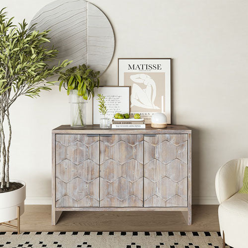 Farmhouse Style 3-Door Wooden Accent Cabinet/Sideboard