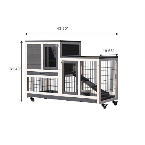 Modern Animal Crate Pet Hutch with Ramp & Wheels (Grey)