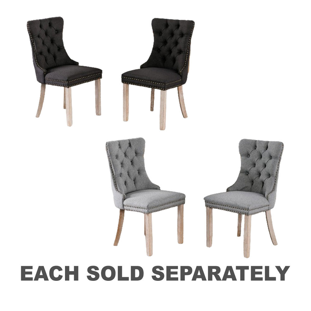 Solid Wood Tufted Linen Chair with Wooden Legs 2pcs