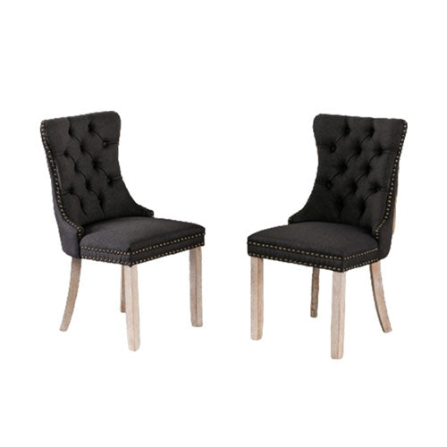 Solid Wood Tufted Linen Chair with Wooden Legs 2pcs