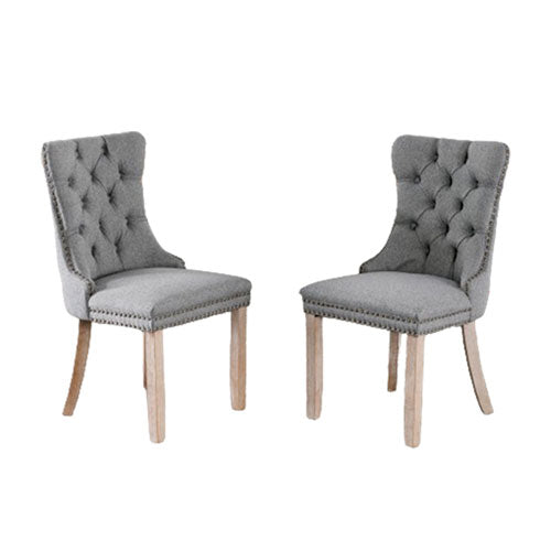 Solid Wood Tufted Linen Chair with Wooden Legs 2pcs