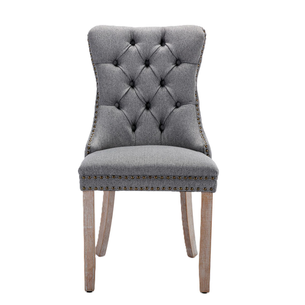 Solid Wood Tufted Linen Chair with Wooden Legs 2pcs