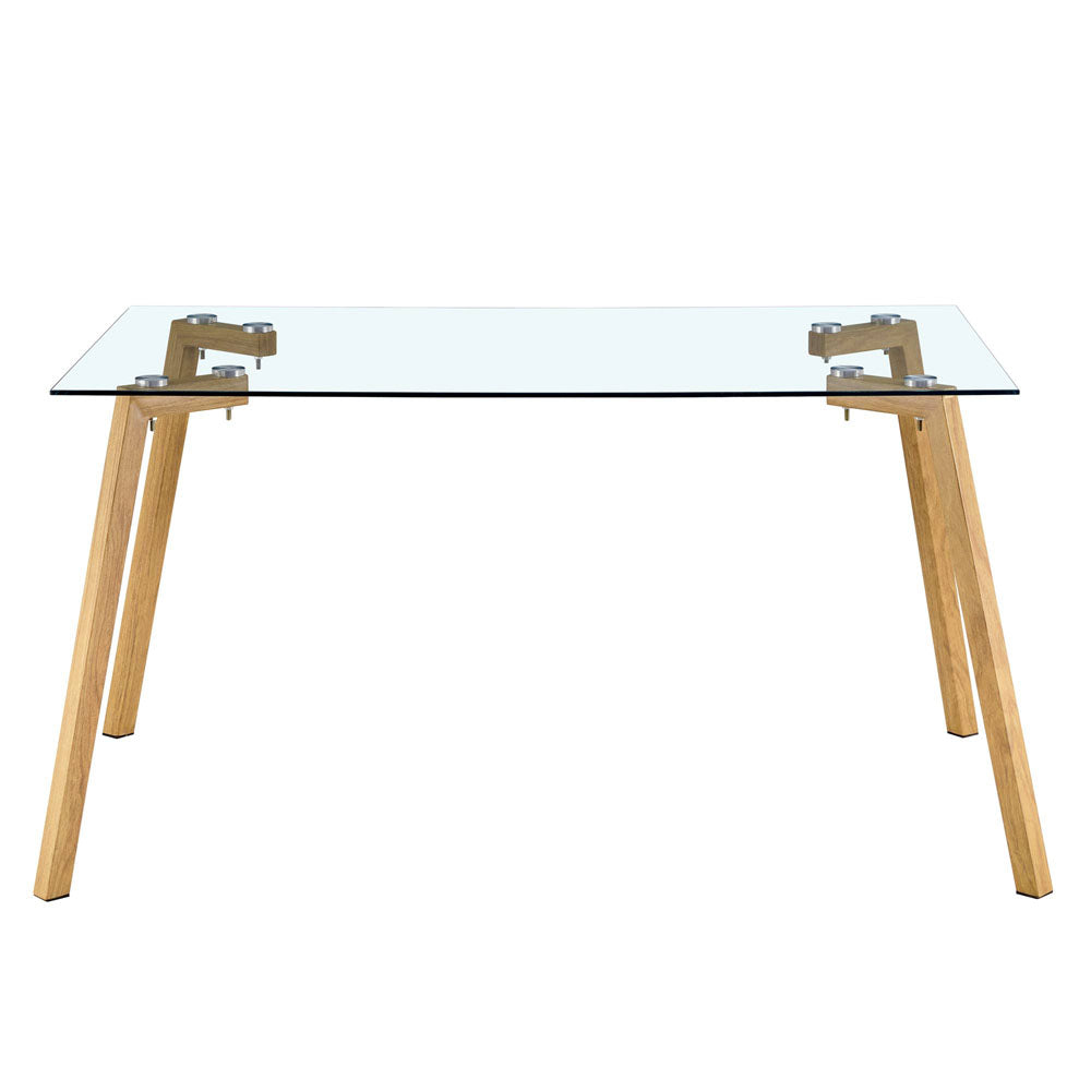 4-6 Seater Minimalist Rectangle Glass Table with Brown Legs