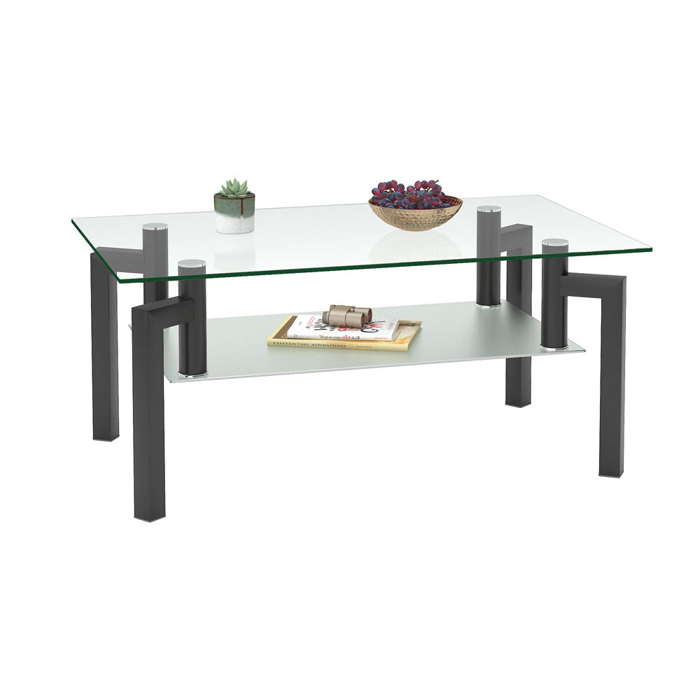 Double Layer Glass Coffee Table w/ Metal Legs