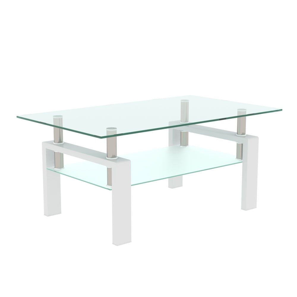 Double Layer Glass Coffee Table w/ Metal Legs