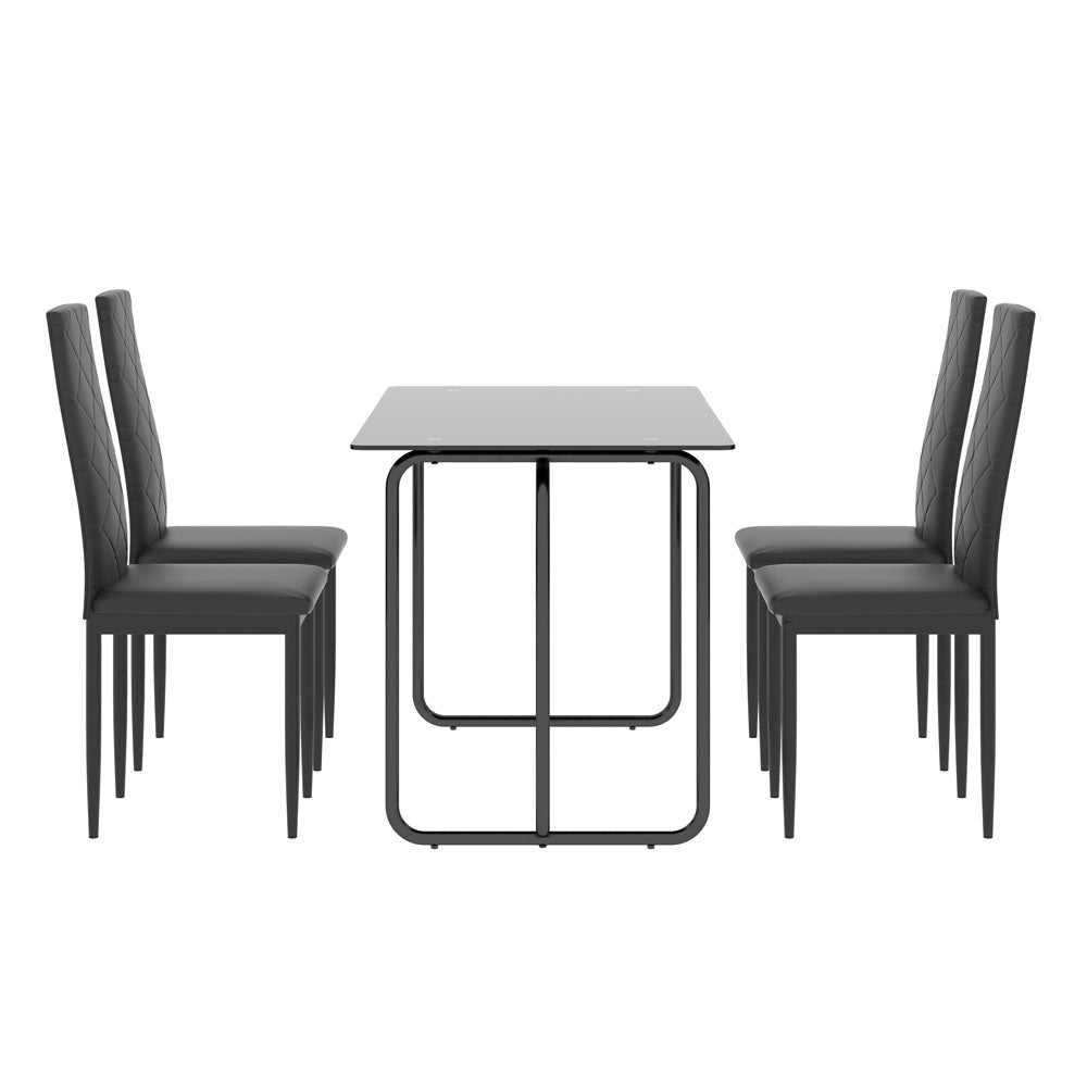 Glass Dining Table & Chair with Metal Leg Set (Clear/Black)