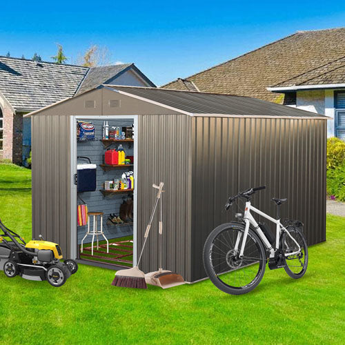 Outdoor Metal Storage Shed with Metal Floor Frame (8x10ft)