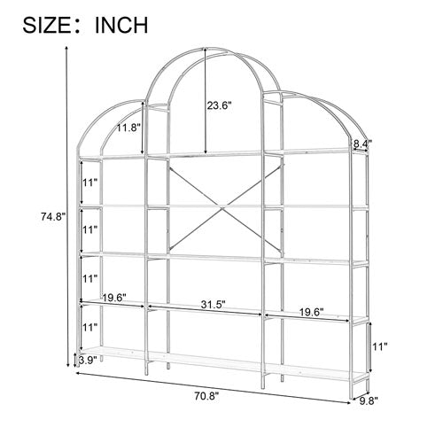 5-Tier Bookcase with Round Top & Gold X-Bar Frame