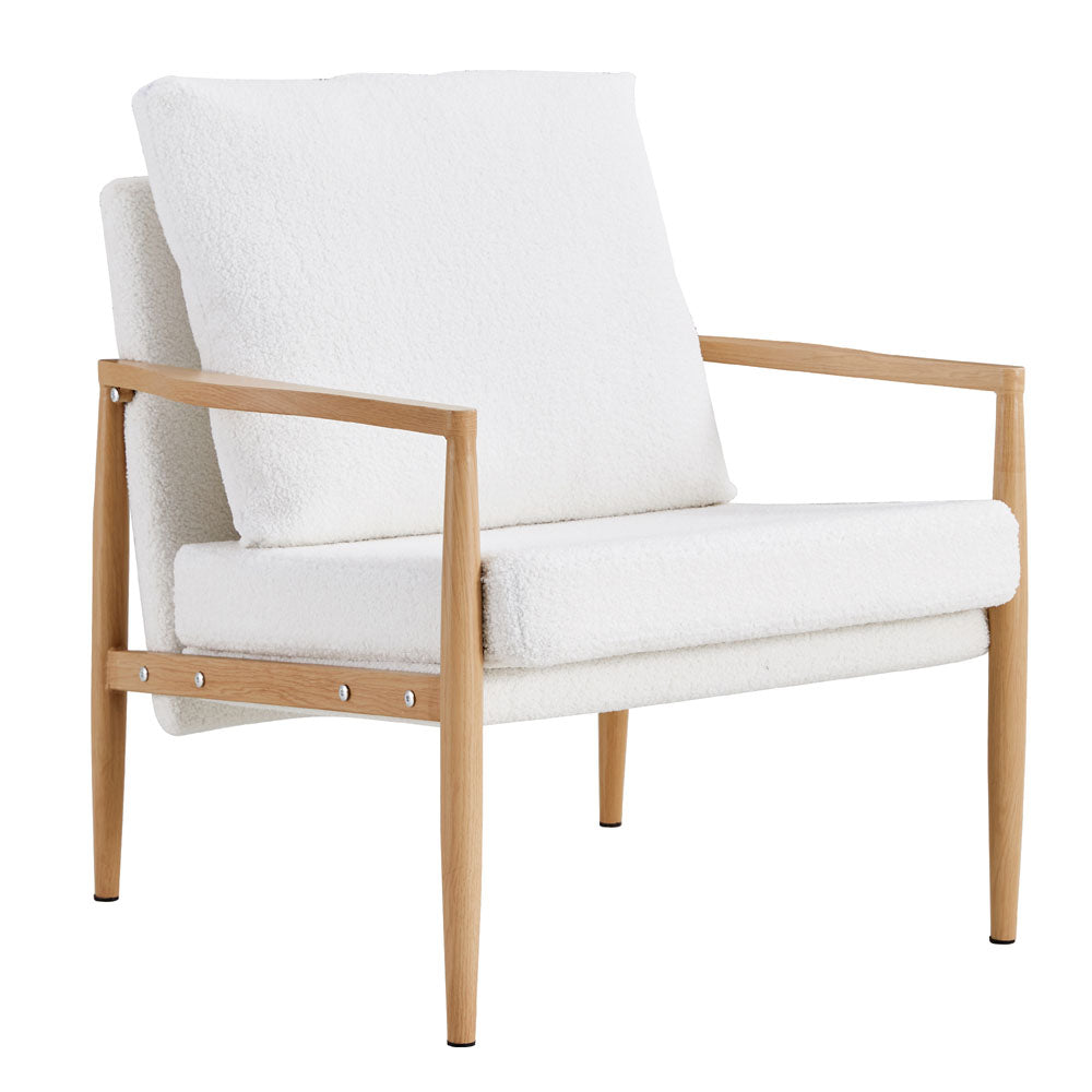 Teddy Velvet Mid Century Armchair w/ Metal Frame 2pc (White)