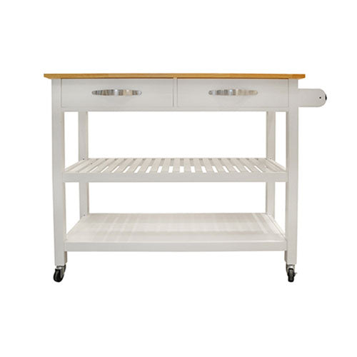 Lockable Rubber Wood Top Mobile Kitchen Island