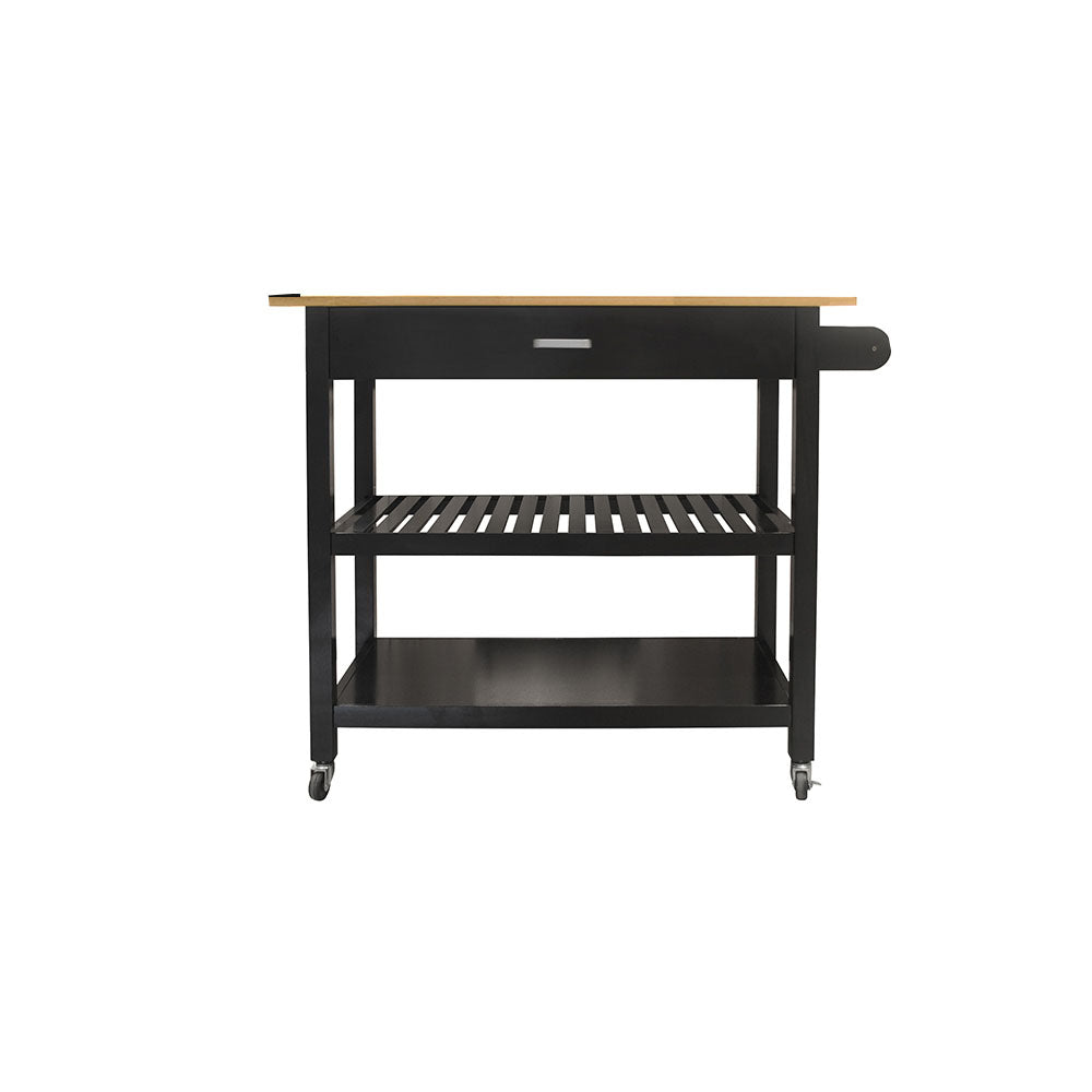 Lockable Rubber Wood Top Mobile Kitchen Island