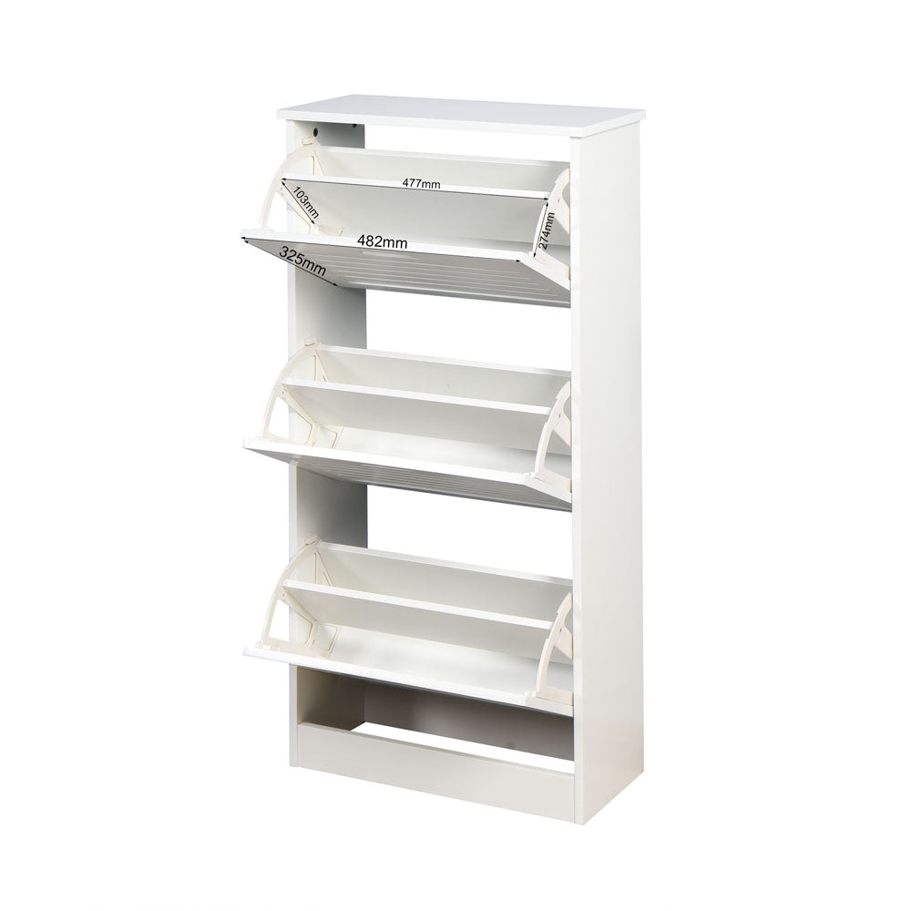 3 Tiers Wooden Entryway Shoe Cabinet w/ 3 Flip Doors (White)