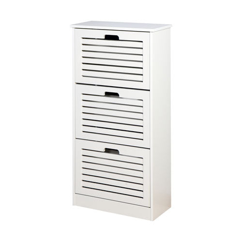 3 Tiers Wooden Entryway Shoe Cabinet w/ 3 Flip Doors (White)