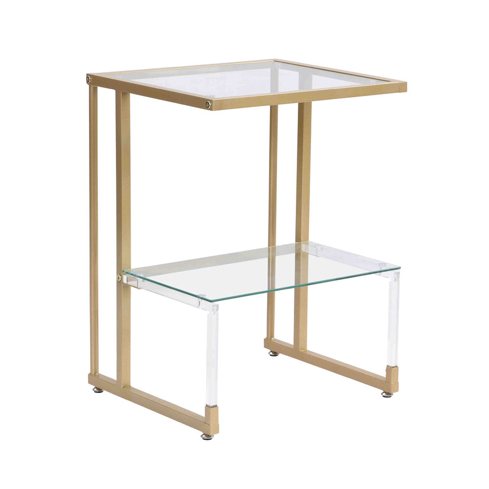 2-Tier Acrylic Glass End Table with Golden Side